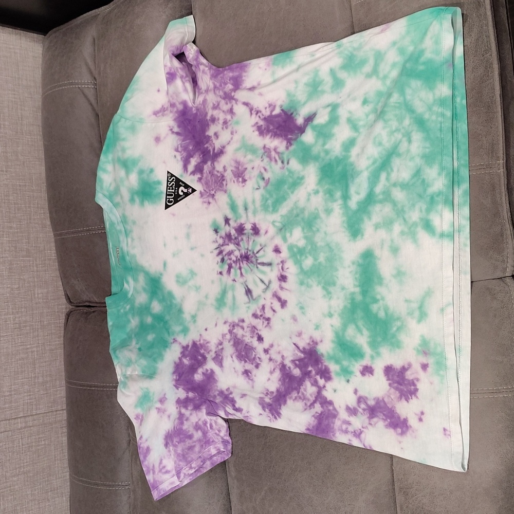 Guess  Short Sleeve Tie-Dye Tee - Purple and Green
